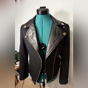 Zara Black Leather Jacket with Gold Accents